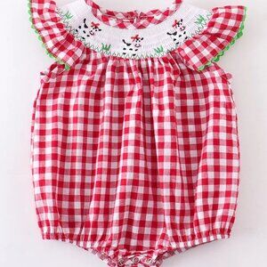 Leopardbaby Boutique Red Gingham smocked cow bubble (12-18M)
